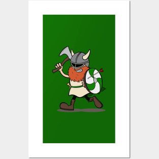 Viking Berserker Cartoon (Player 3 / Green) Posters and Art